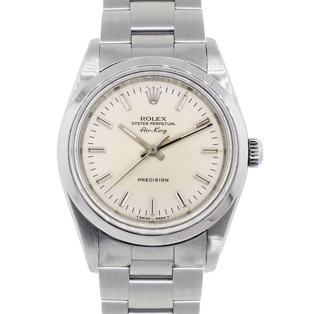 Rolex Stainless Steel 14000 Airking Silver Stick Dial Automatic Wristwatch
