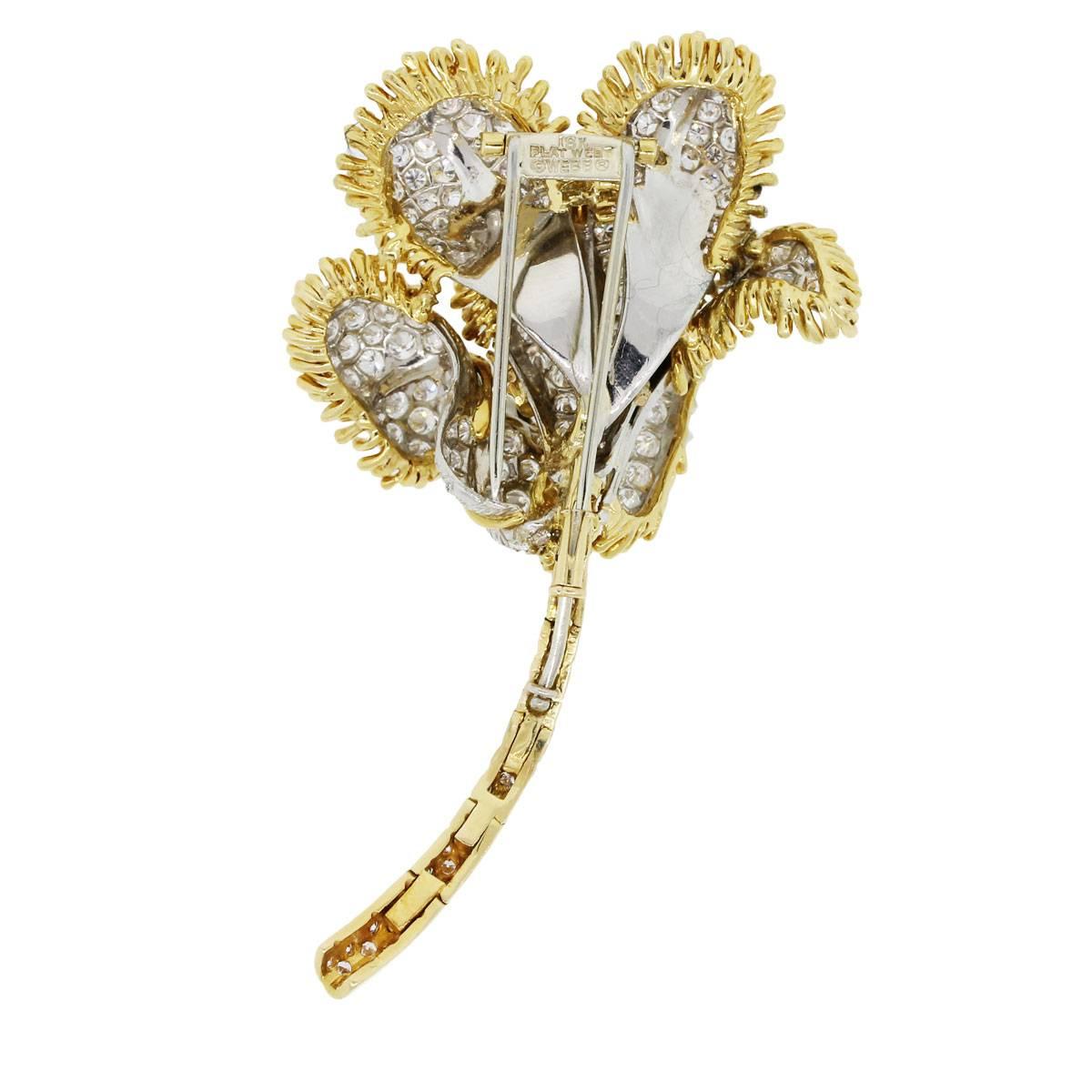 Romantic David Webb Natural 13.0 Carat Diamond Rose Design Brooch In Stock