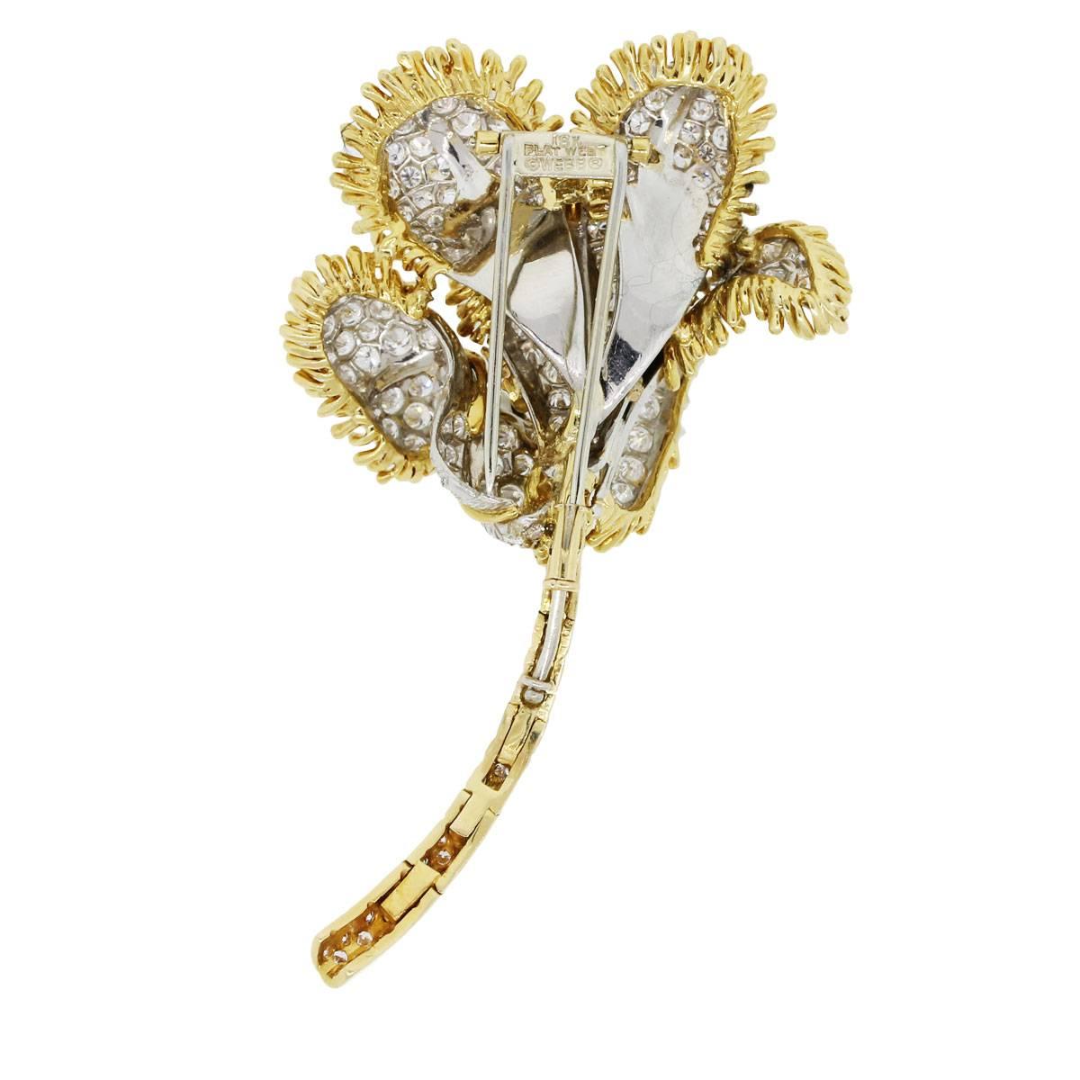 Round Cut David Webb 13 Carat Diamond Flower Design Brooch in Stock For Sale