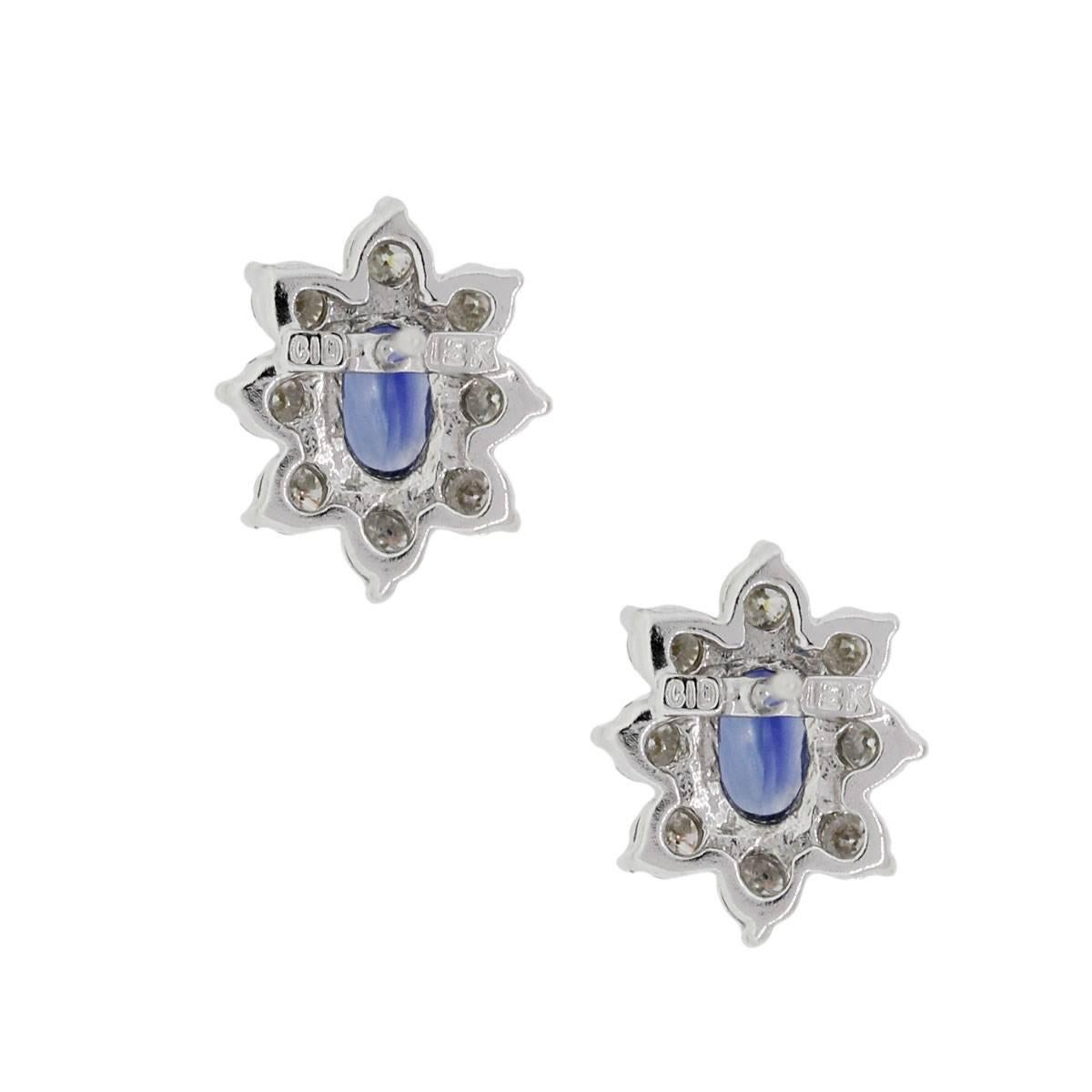 Diamond Sapphire White Gold Cluster Earrings In Excellent Condition In Boca Raton, FL
