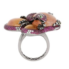 Orange Quartz Pink Sapphire Diamond Snake Ring