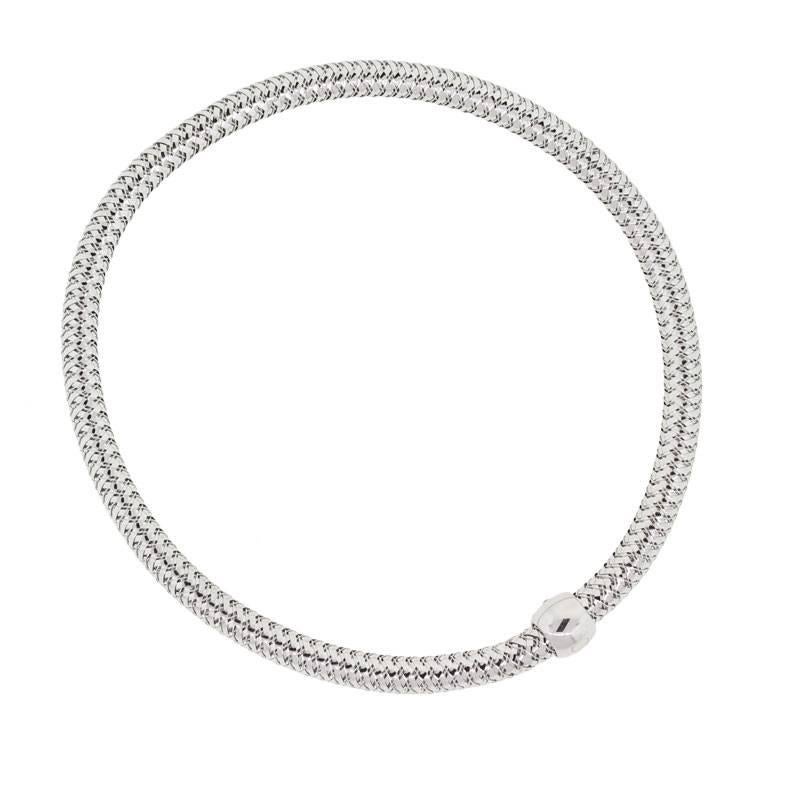 Brand: Roberto Coin
Style: Primavera
Metal: 18k white gold
Bracelet Size: Will fit a 7″ wrist
Total Weight: 6.3g (4dwt)
Closure: Stretch style
Additional Details: Comes with Raymond Lee Jewelers Presentation Box!
SKU: A30311231

 