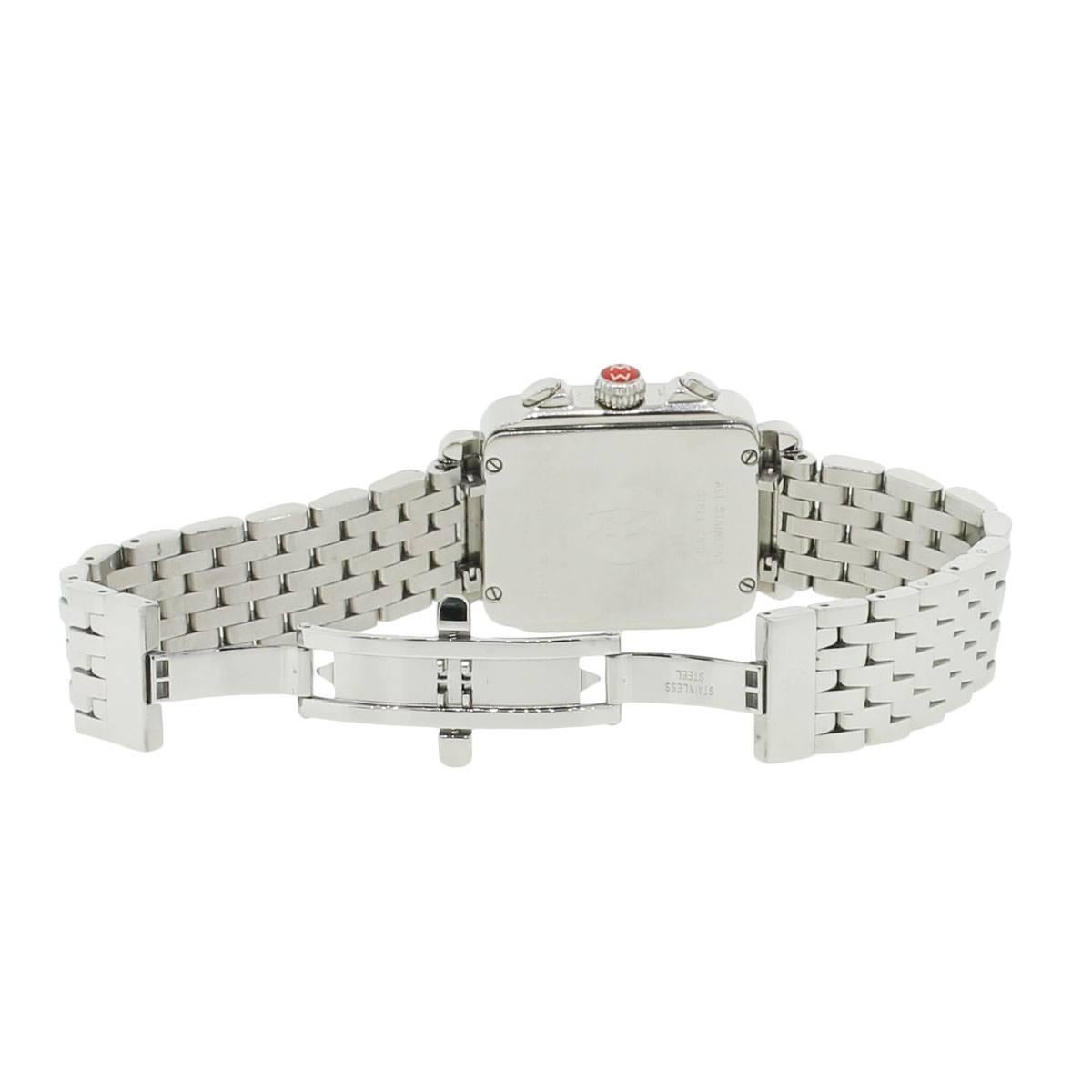 Women's Michele Stainless Steel Diamond Deco Chronograph Bezel Quartz Wristwatch