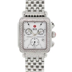 Michele Stainless Steel Diamond Deco Chronograph Bezel Quartz Wristwatch