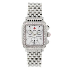 Michele Stainless Steel Diamond Deco Chronograph Bezel Quartz Wristwatch