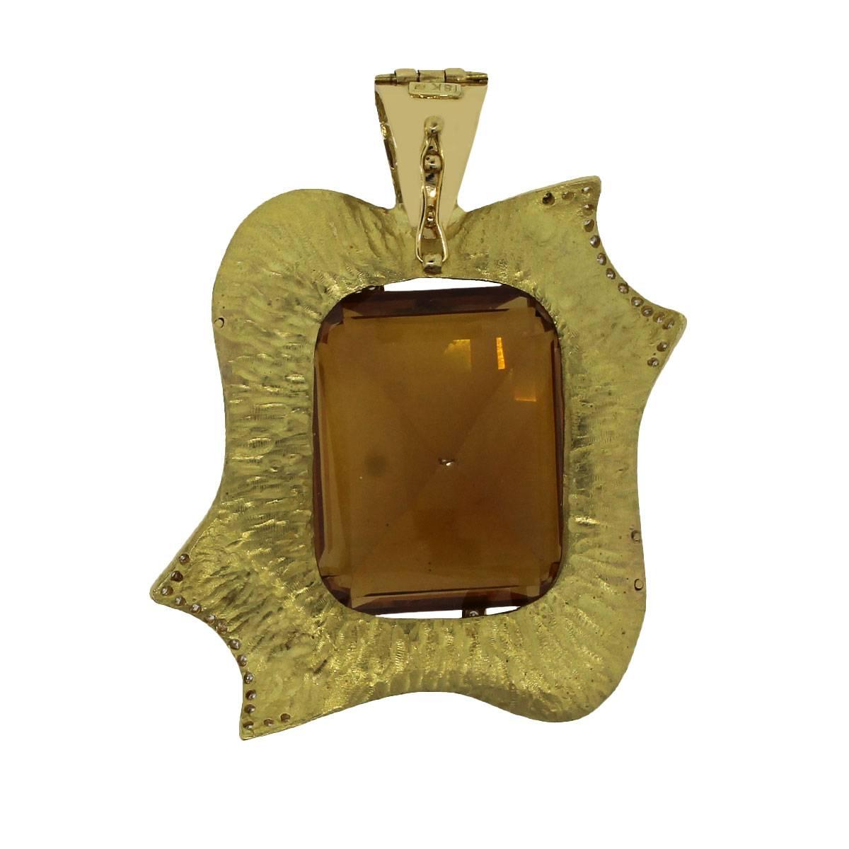 115.91 Carat Citrine and Diamond Pendant In Excellent Condition In Boca Raton, FL