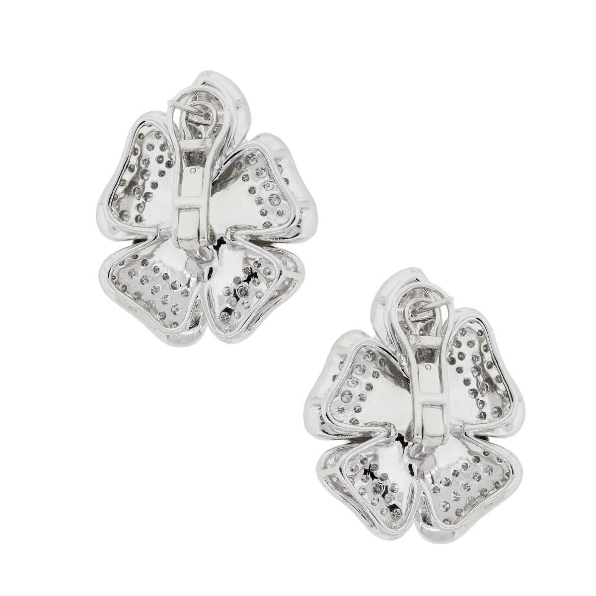 Round Cut Pave Diamond Flower Earrings