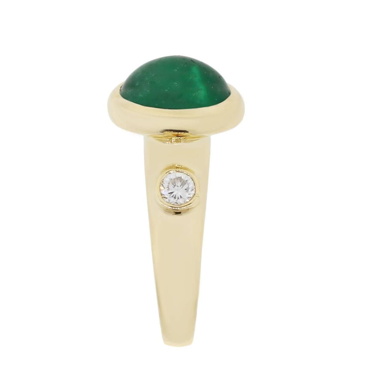 Oval Cut Oval Cabochon Emerald and Diamond Ring