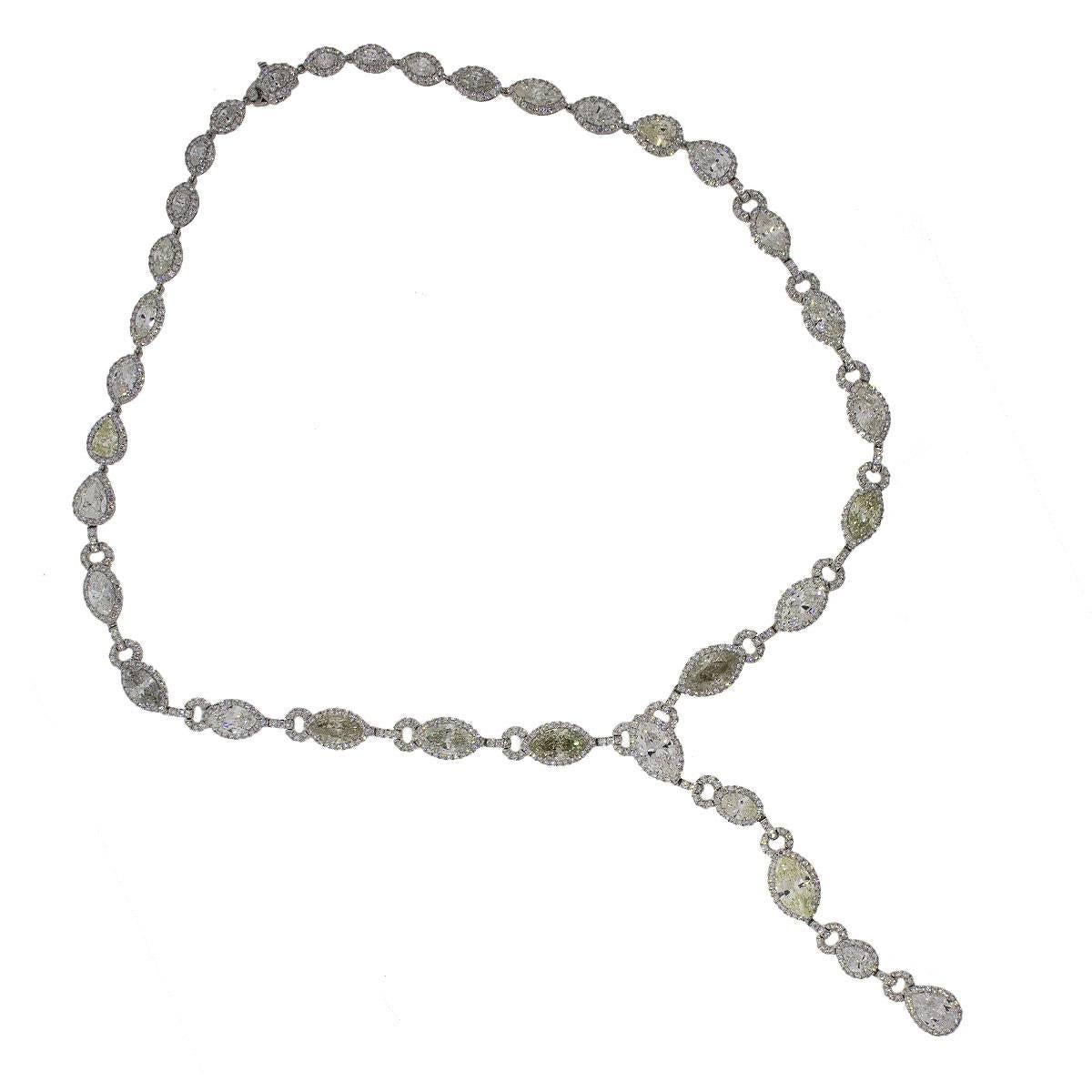 Pear Cut 22.5 Carat Multi-Shape Diamond Drop Lariat Necklace Platinum in Stock For Sale
