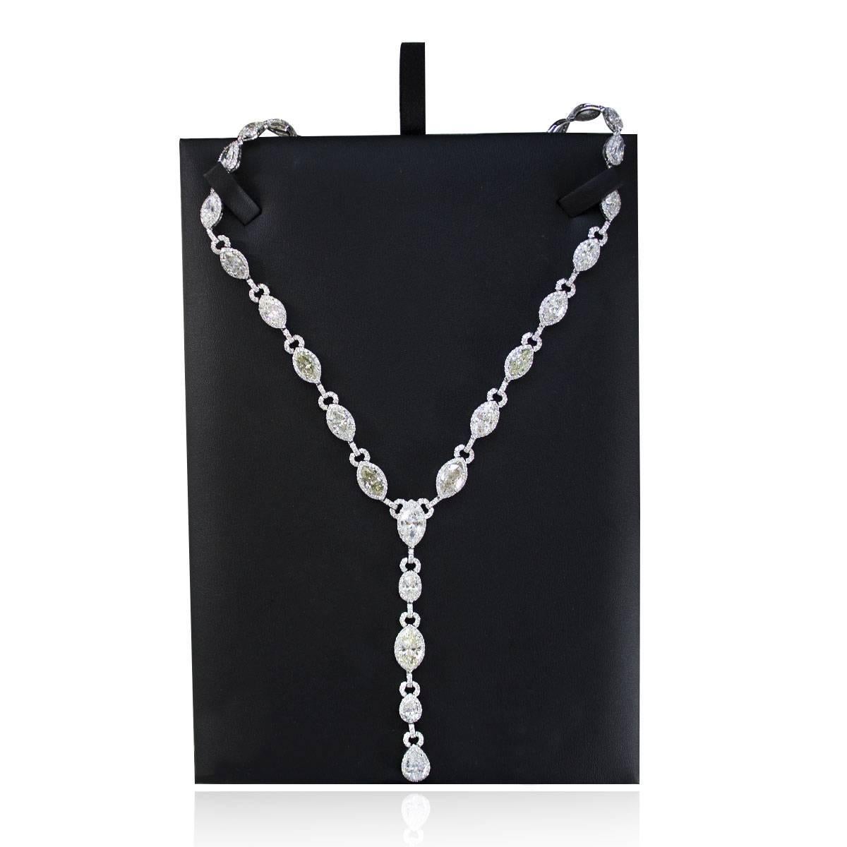 22.5 Carat Multi-Shape Diamond Drop Lariat Necklace Platinum in Stock In Excellent Condition For Sale In Boca Raton, FL