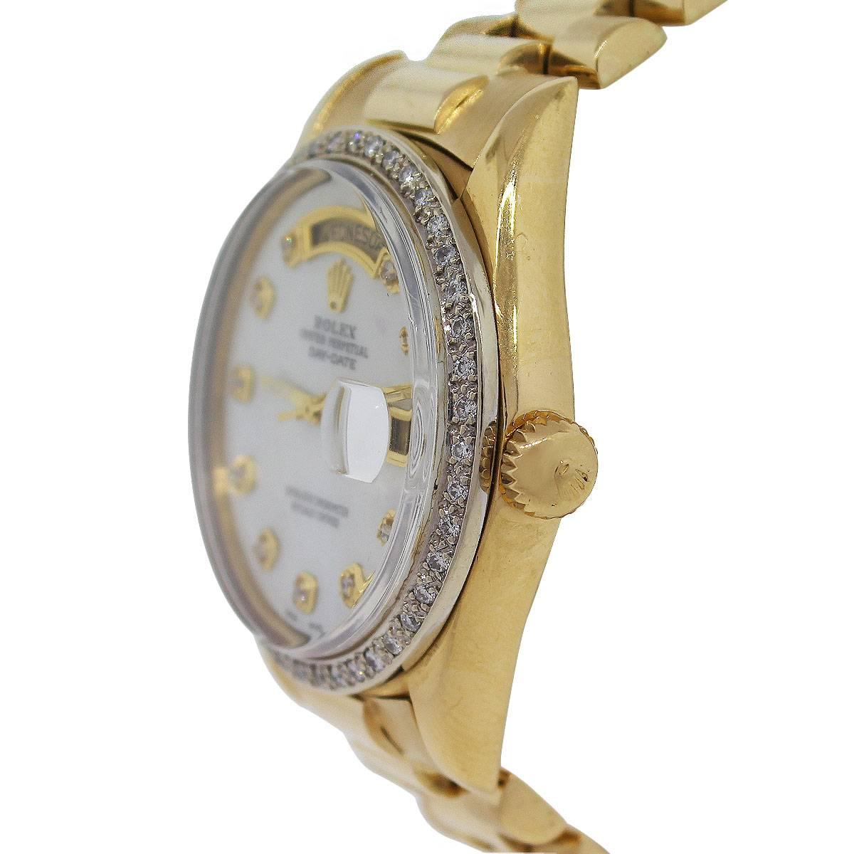 Round Cut Rolex yellow gold Presidential Day-Date Diamond Dial Automatic Wristwatch