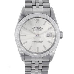 Rolex Stainless Steel Datejust Silvered Slick Dial Automatic Wristwatch