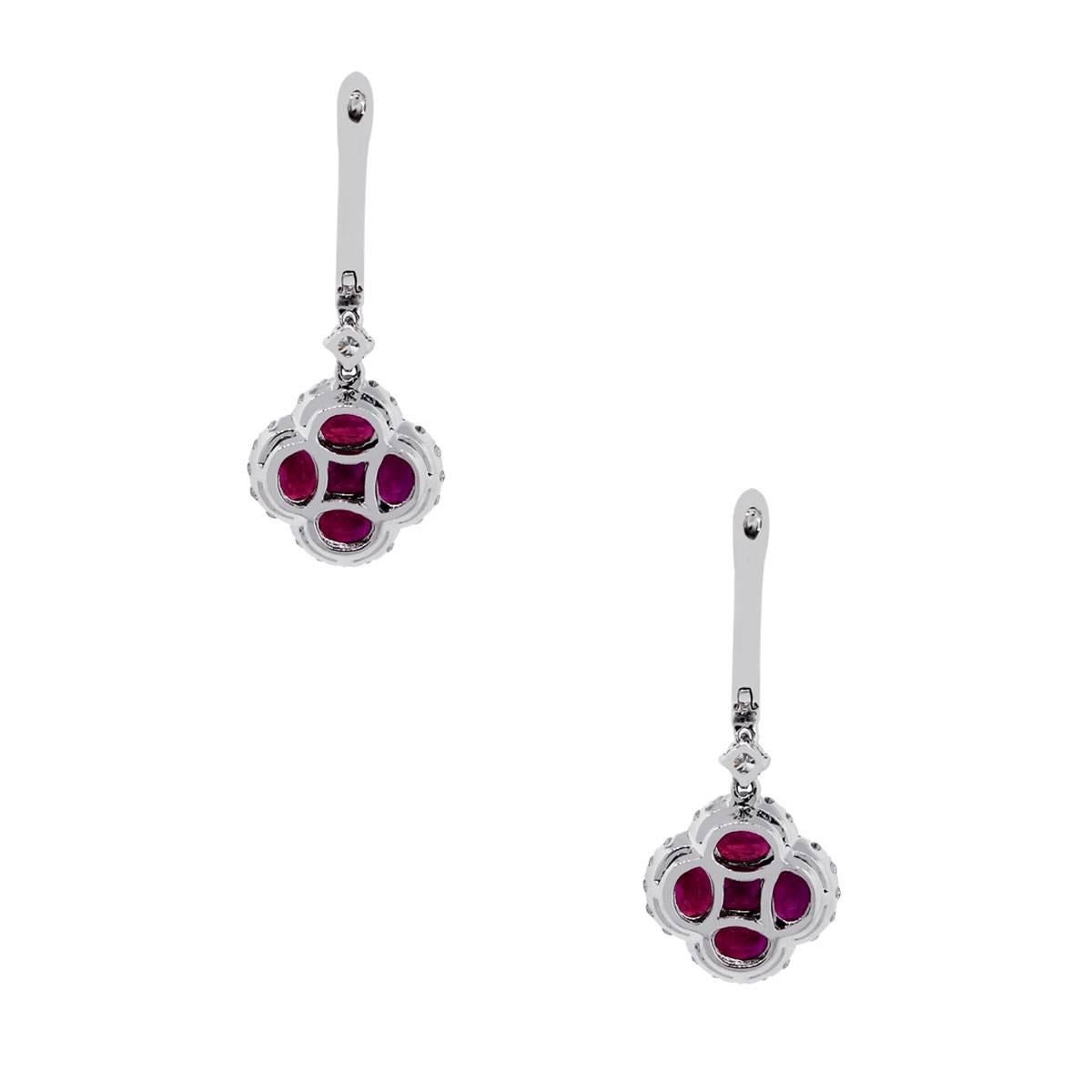Oval Cut Ruby and Diamond Dangle Earrings