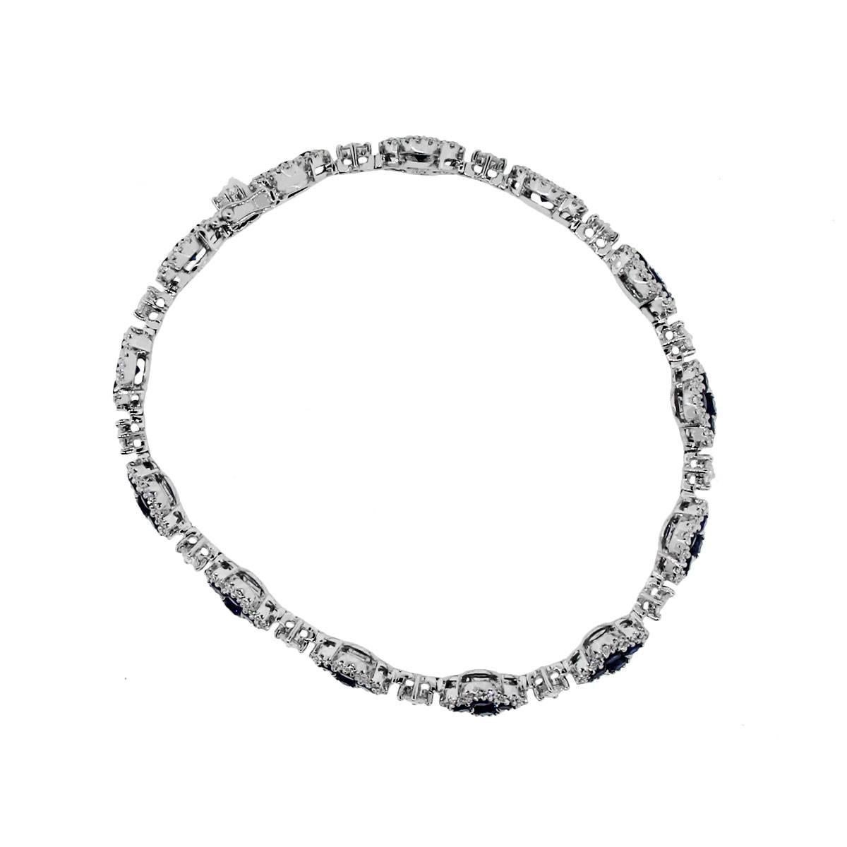 Oval Cut Sapphire and Diamond Clover Motif Bracelet