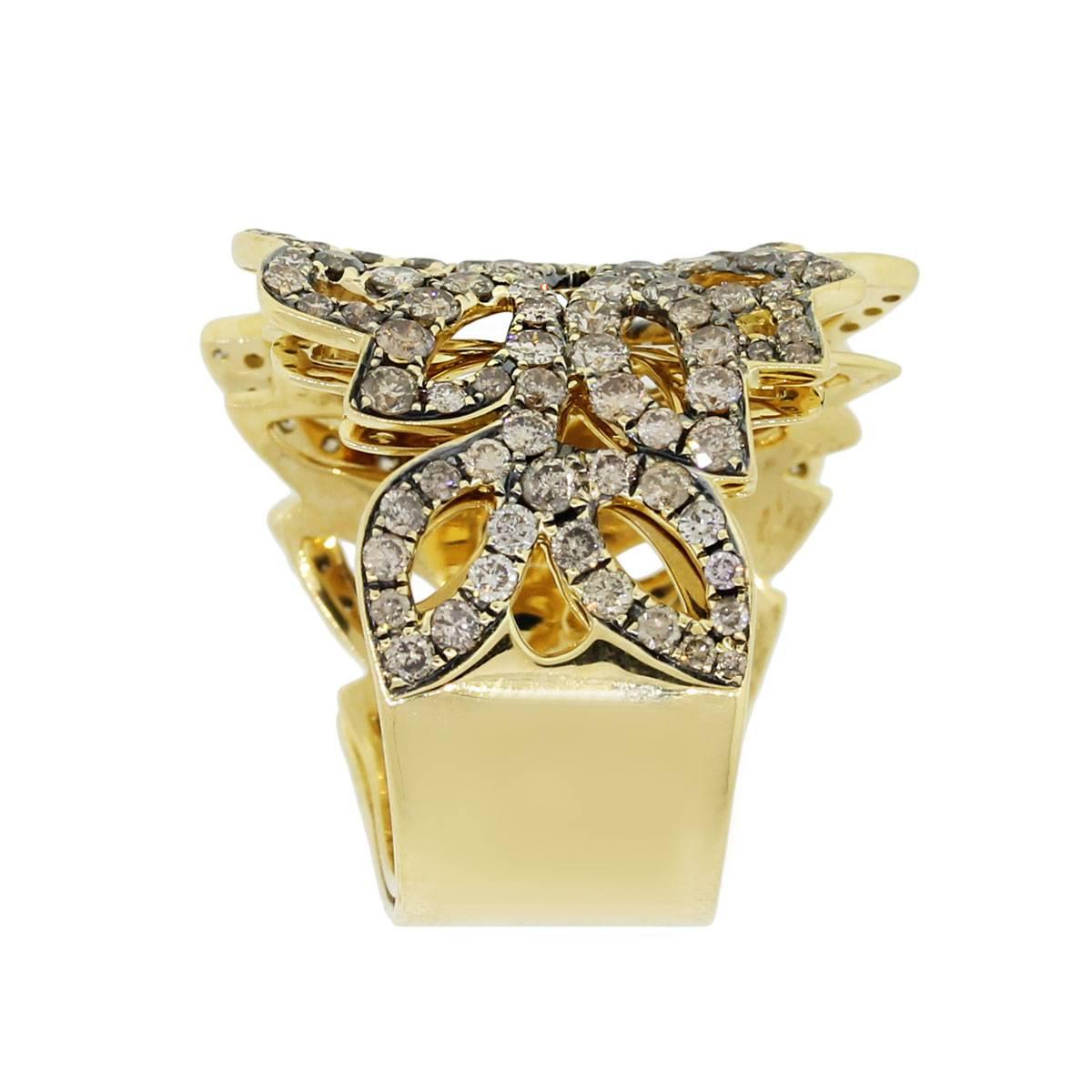 Diamond Open Work Leaf Cocktail Ring In Excellent Condition In Boca Raton, FL