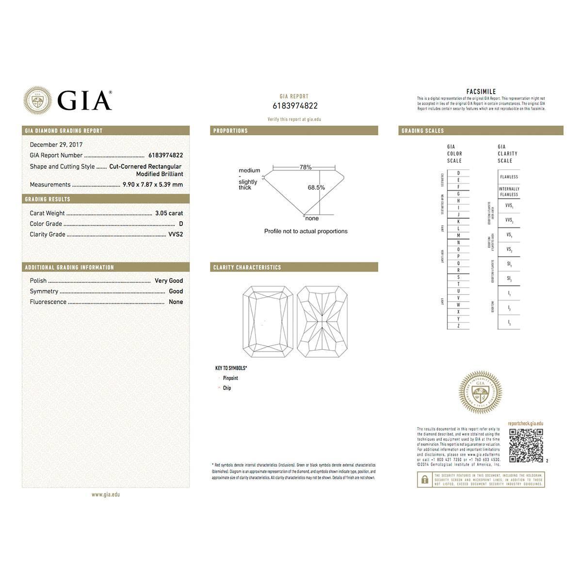 Women's GIA Certified 3.05 Carat Radiant Cut Diamond Engagement Ring