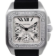 Montre-bracelet automatique Santos 100 XL à lunette diamantée de Cartier en acier inoxydable