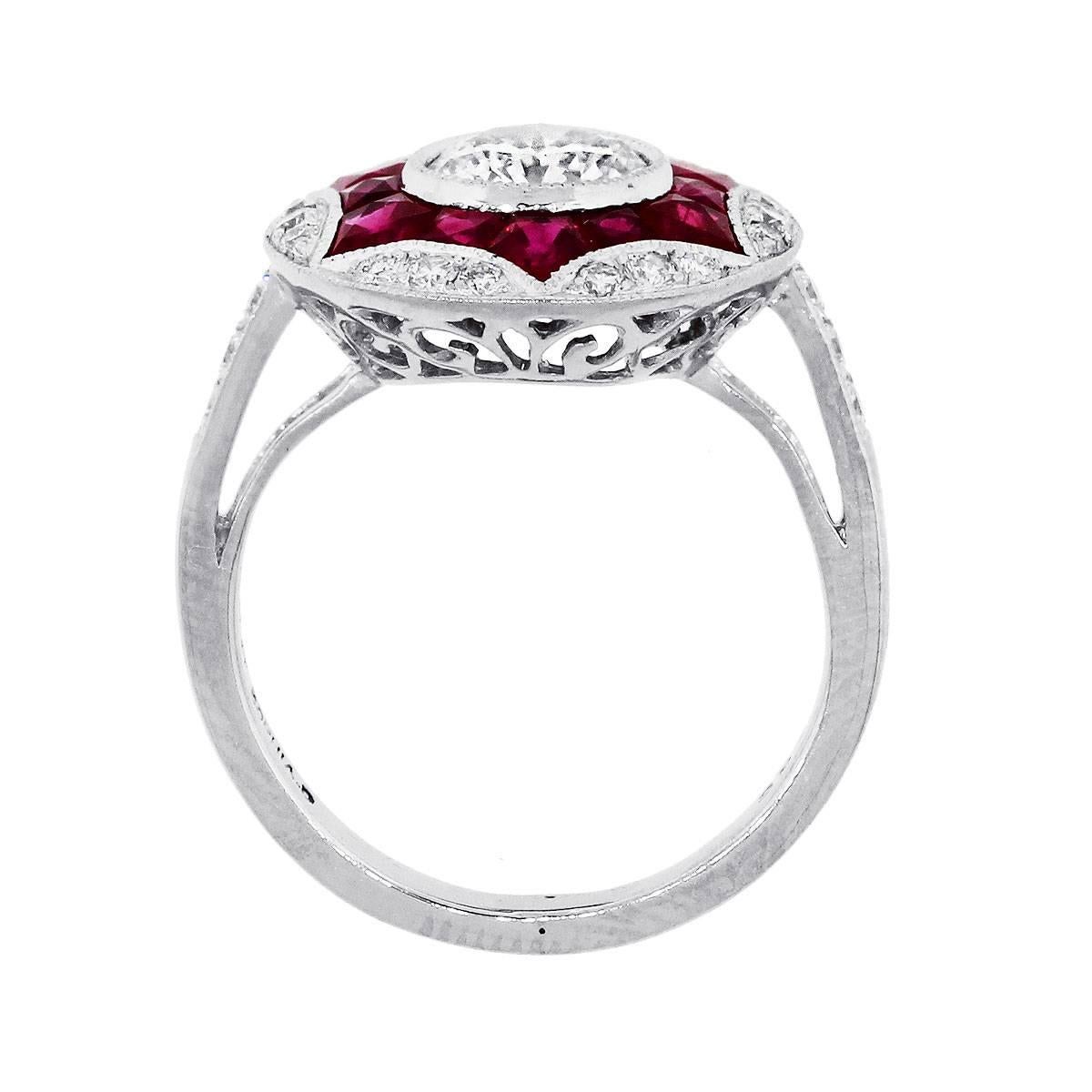 Round Cut Ruby and Diamond Cocktail Ring