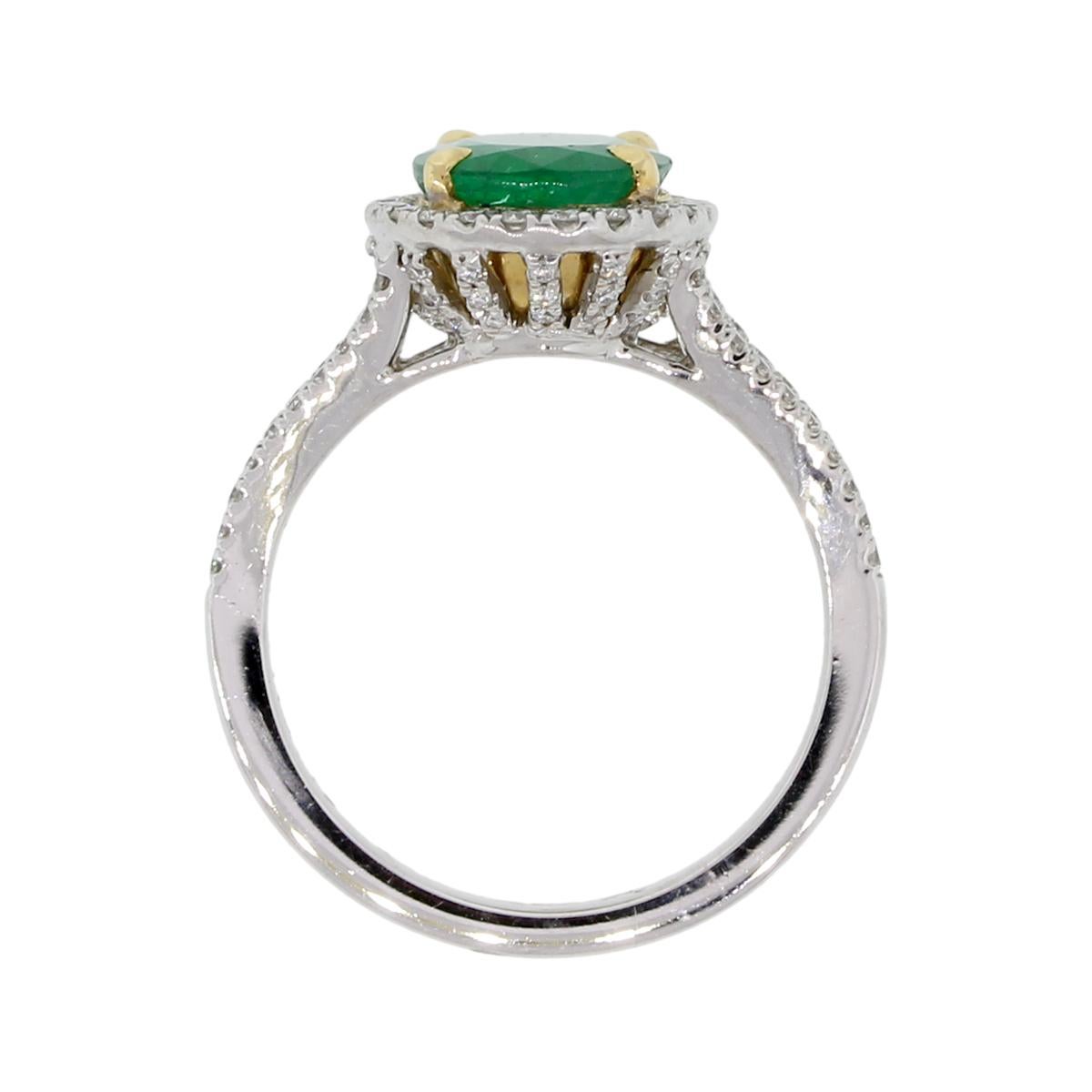 Material: 18k white gold
Gemstone Details: GIA certified 2.47ct oval shape emerald. GIA # 5182375725
Diamond Details: Approximately 0..48ctw of round brilliant diamonds. Diamonds are G/H in color and VS in clarity
Size: 6.5
Total Weight: 5.9g