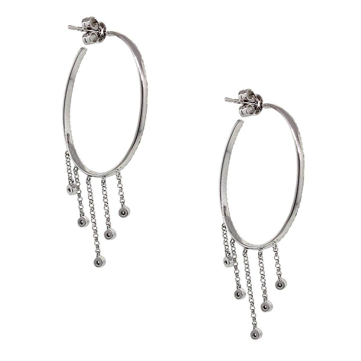 Round Cut Round Diamond Pave Oval Dangle Hoops