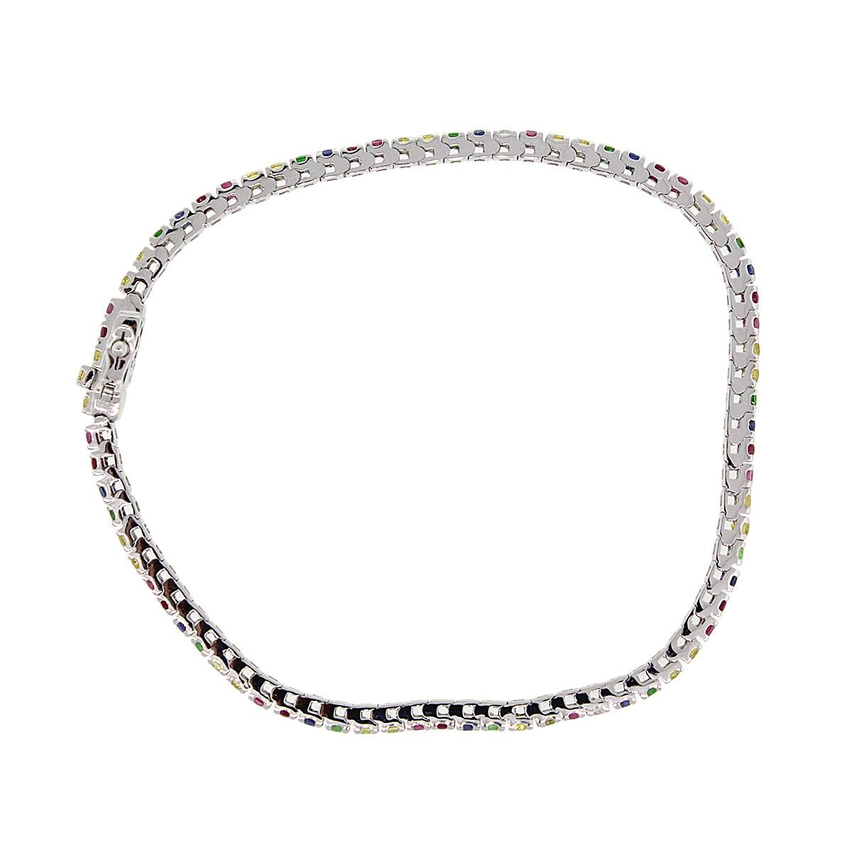 Round Cut Diamond and Multi-Color Stone Tennis Bracelet