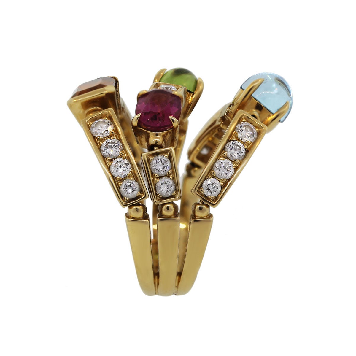 Bulgari Allegra Multi Stone Diamond Gold Three Band Ring at 1stDibs ...