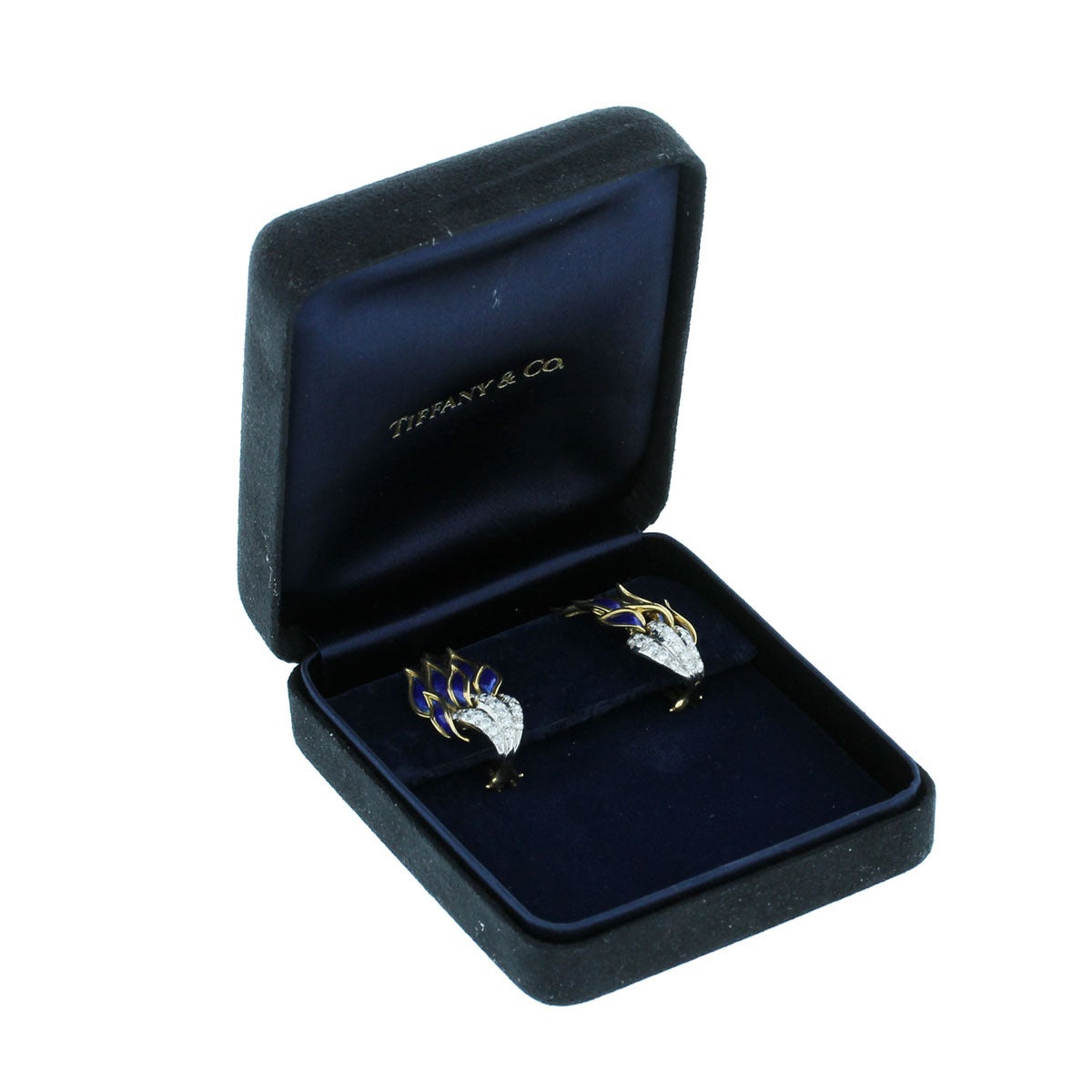 Tiffany & Co. Schlumberger Enamel Diamond Gold Flame Earrings 1