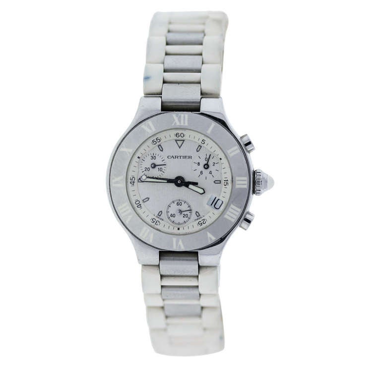 Company: Cartier
Model: Chronoscaph 21 2996
MPN: 2996
Case Metal: Stainless Steel
Case Measurement: 35mm
Size: Will fit a 6