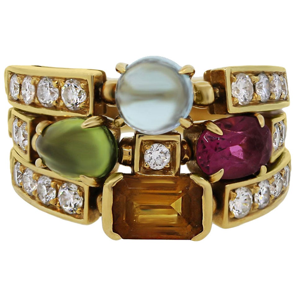 Bulgari Allegra Multi Stone Diamond Gold Three Band Ring at 1stDibs | bulgari  allegra ring, bulgari multi stone ring, bvlgari allegra ring