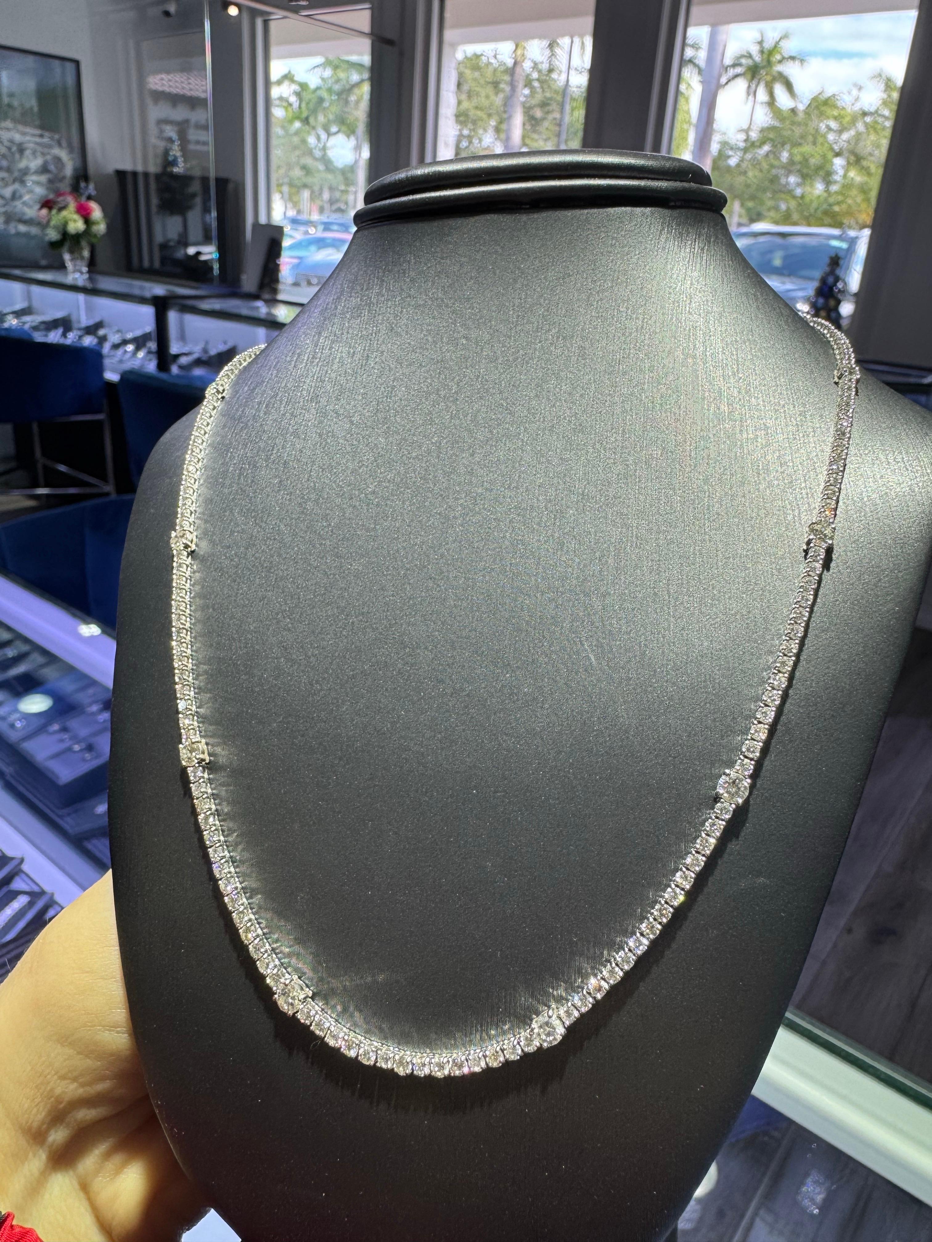 Women's Natural Diamond 14-Karat Tennis Necklace With Large Diamond Stations In Stock