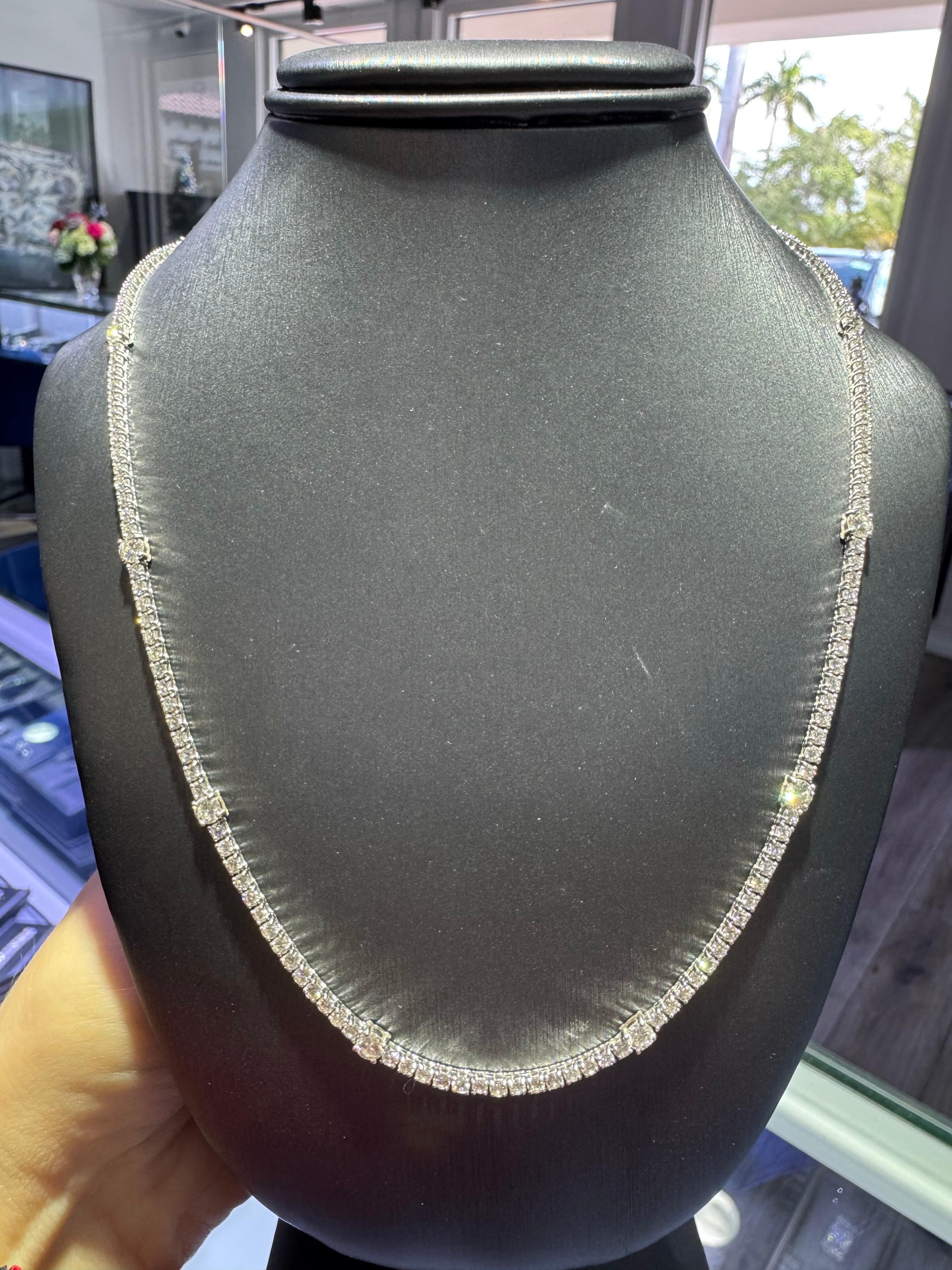 Natural Diamond 14-Karat Tennis Necklace With Large Diamond Stations In Stock 1