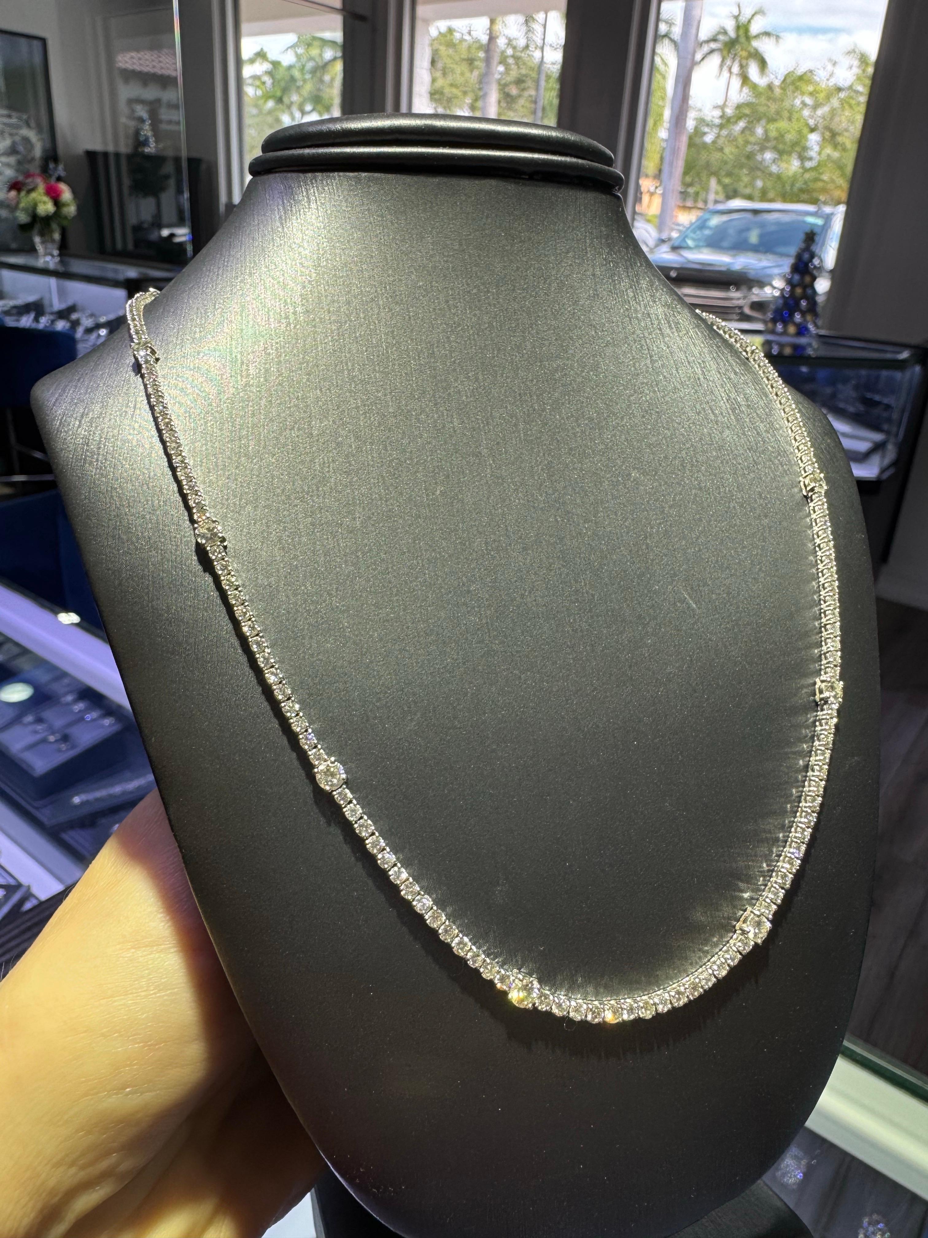 Natural Diamond 14-Karat Tennis Necklace With Large Diamond Stations In Stock 3