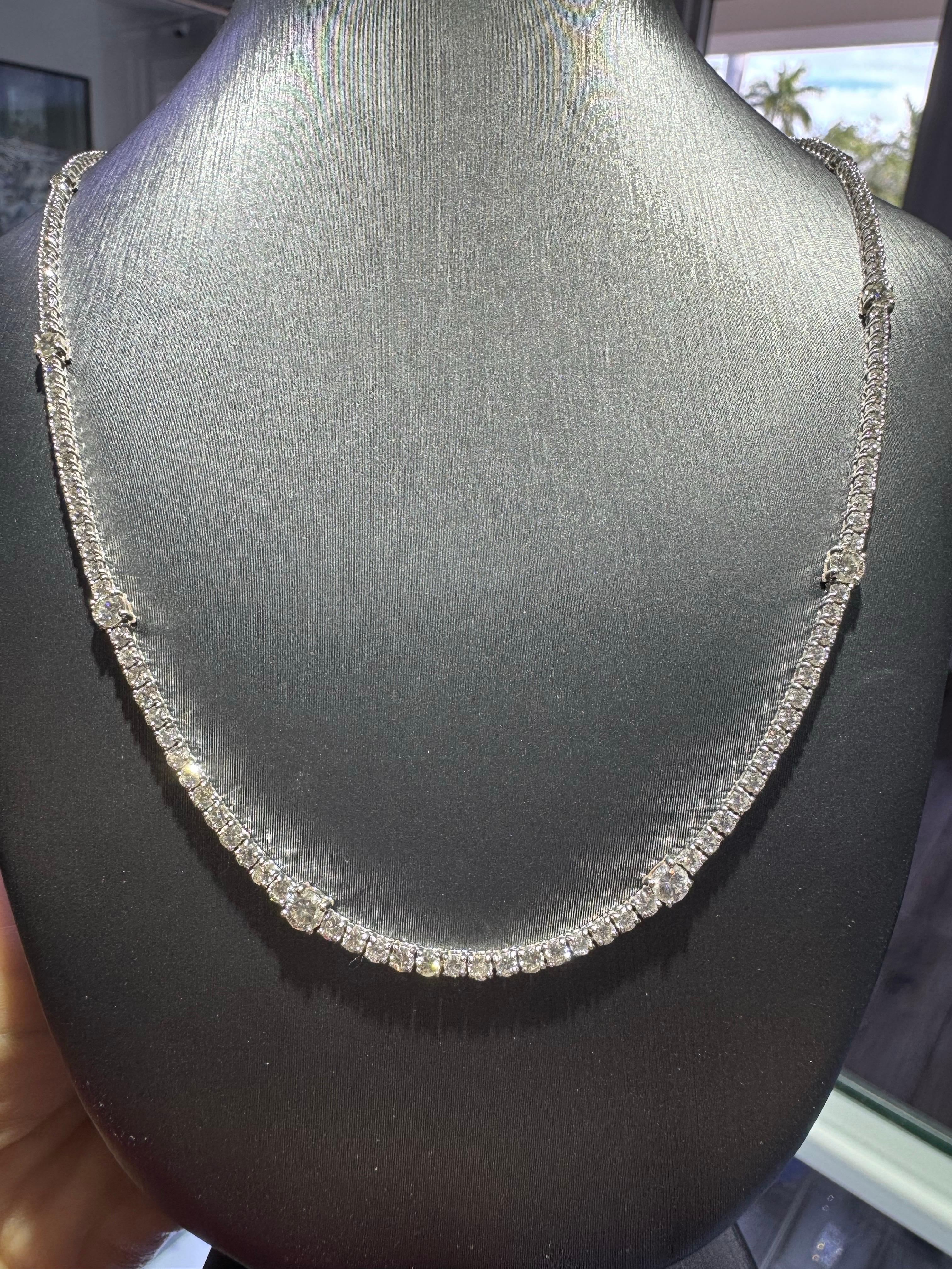 Natural Diamond 14-Karat Tennis Necklace With Large Diamond Stations In Stock 2