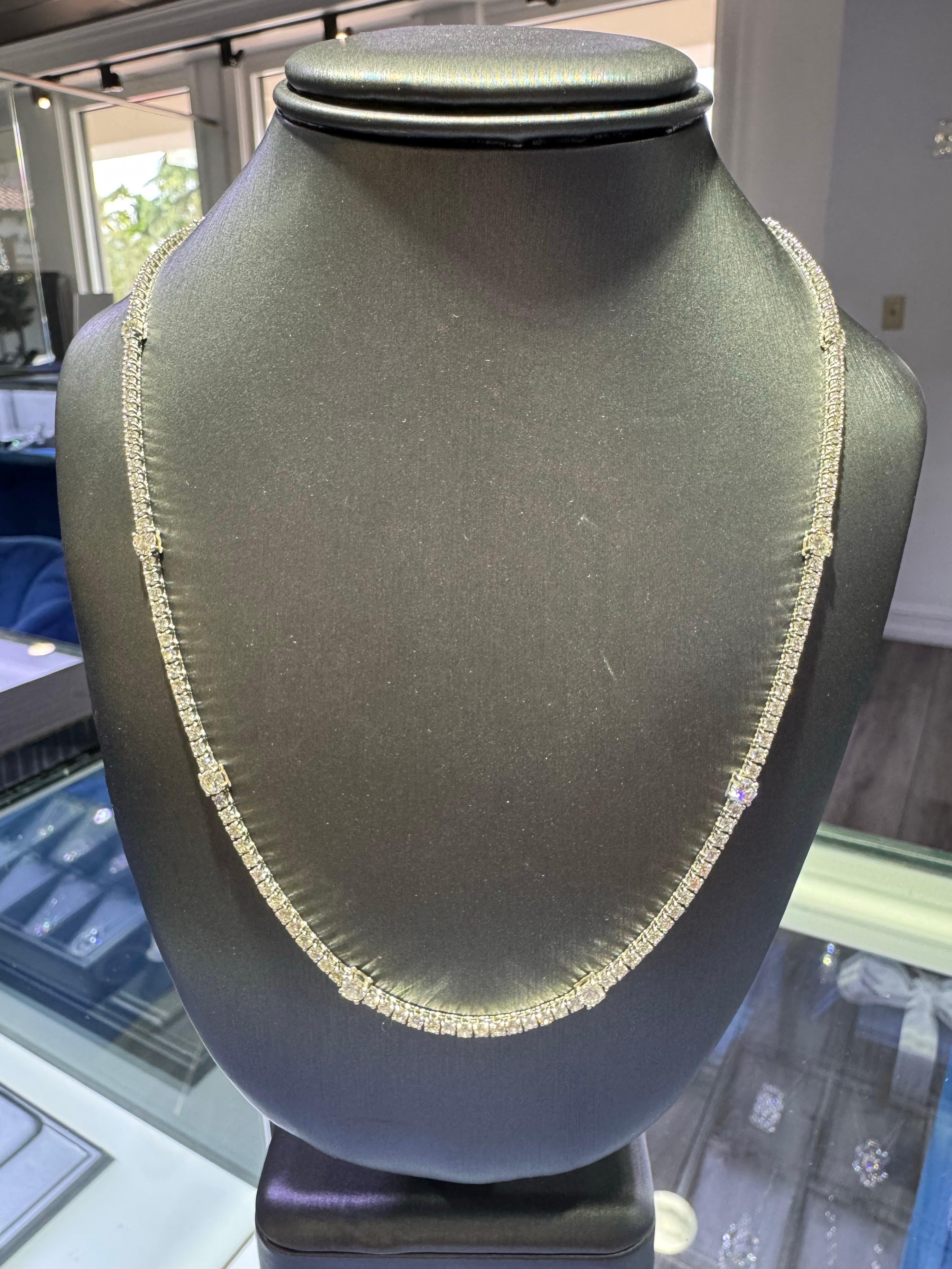 Natural Diamond 14-Karat Tennis Necklace With Large Diamond Stations In Stock 4