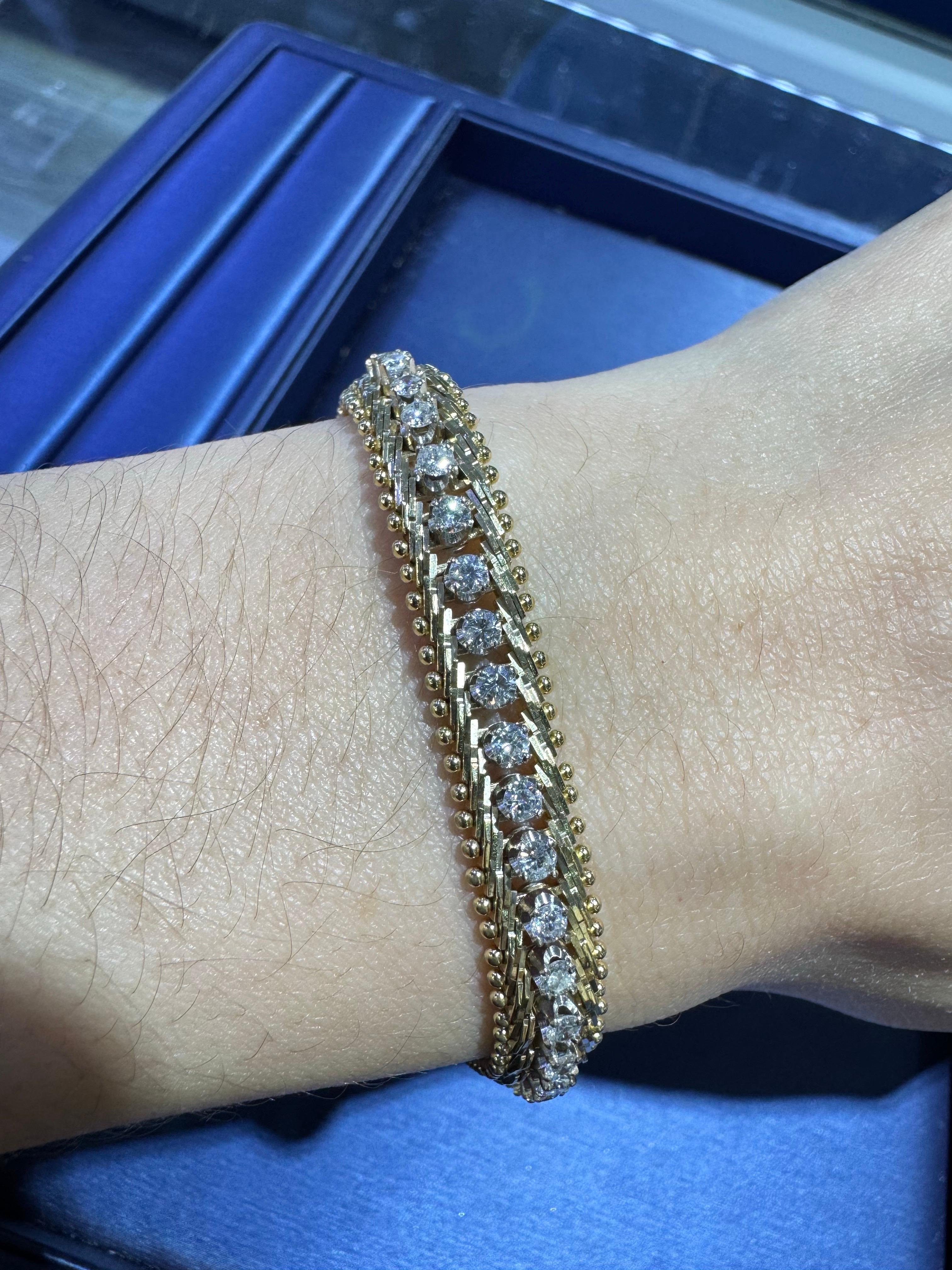 Diamante tondo naturale a brillante 14 carati Bracciale a maglie antico In magazzino in vendita 2