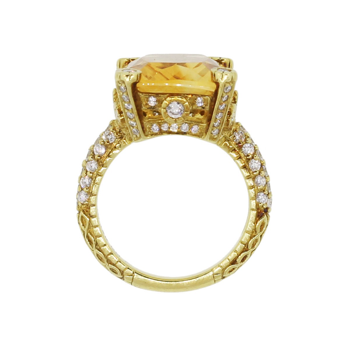 Judith Ripka Madeira Citrine Diamond Gold Ring In Excellent Condition In Boca Raton, FL