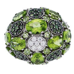 Roberto Coin White & Green Diamond Peridot Cocktail Ring