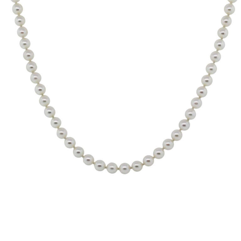 Style: Mikimoto Akoya Pearls Necklace
Company: Mikimoto
Metal: 18k Yellow Gold
Total Weight: 29.3g (18.7dwt)
Pearl Measurements: 59 Pearls Measuring Approximately 6.5-7 mm 
Measurements: 18.5'' in Length
Clasp: 18k Yellow Gold Clasp
Retail: