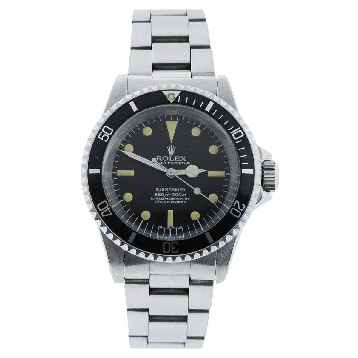 Brand: Rolex
Reference: 5512
Serial: 5 mill.
Case Material: Stainless Steel
Movement: Automatic
Case Measurement: 40mm
Dial: Black dial (factory)
Crystal: Plastic Crystal
Clasp: Fold Over Clasp (with dive suit extension) 
Size: Will Fit a