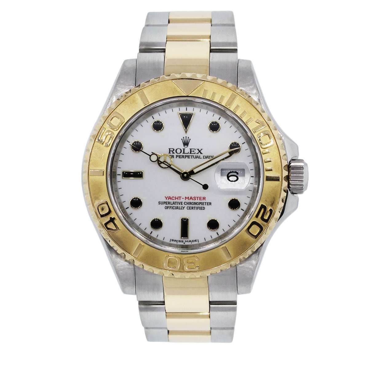 Rolex Yellow Gold Steel Yacht-Master Two Tone White Dial Wristwatch Ref 16623