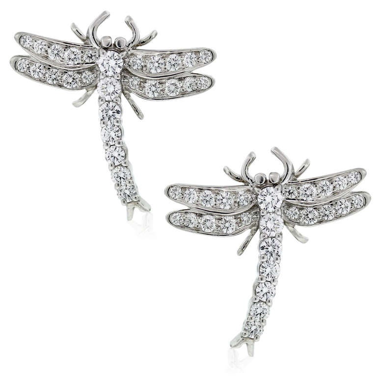 Tiffany & Co. Round Brilliant Diamond Platinum Dragonfly Earrings