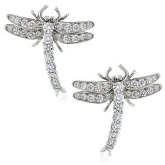 Vintage Tiffany & Co. Round Brilliant Diamond Platinum Dragonfly Earrings