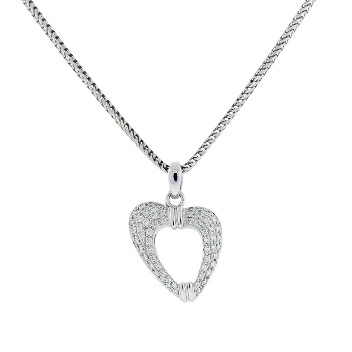 Style: Di Modolo 18k White Gold Heart Pendant Necklace
Material: 18k White Gold
Total Weight: 11.8g  (7.6dwt)
Necklace Length : Chain is 18'' in length
Pendant Size: 0.83