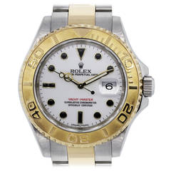 Rolex Yellow Gold Steel Yacht-Master Two Tone White Dial Wristwatch Ref 16623