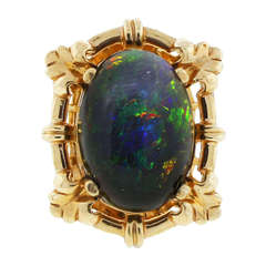 Vintage Yellow Gold 5.79ct Black Opal Cocktail Ring