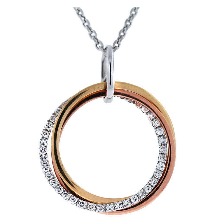 Tri Tone Gold Interlocking Diamond Chain Necklace at 1stdibs