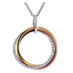 Tri Tone Gold Interlocking Diamond Chain Necklace