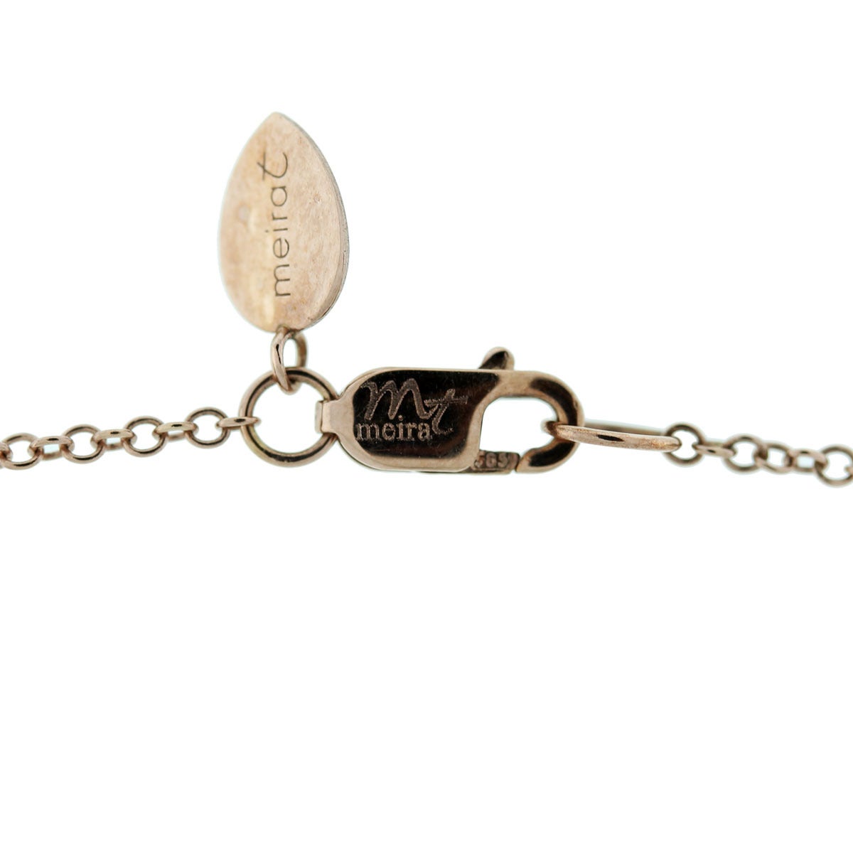 Brand : Meira T
Style: 14k Rose Gold Ruby Triangle & Diamond Necklace
Length: 16
