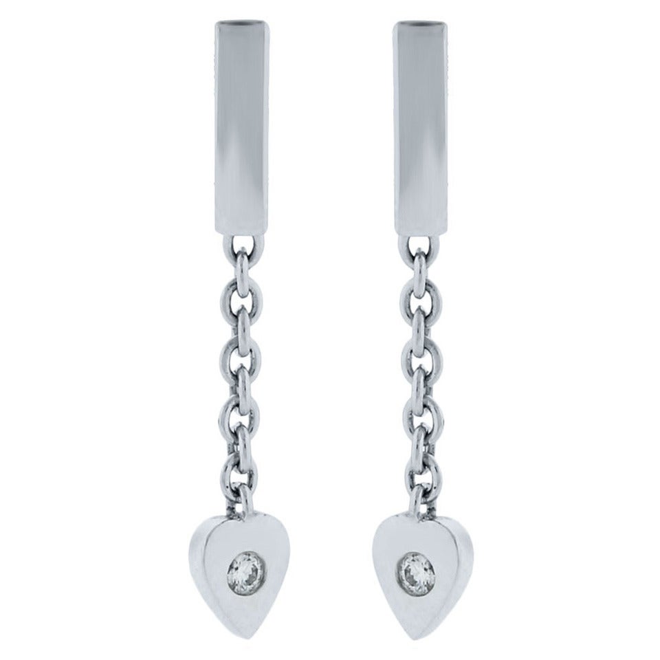 Cartier Diamond Gold Heart Dangle Earrings at 1stdibs