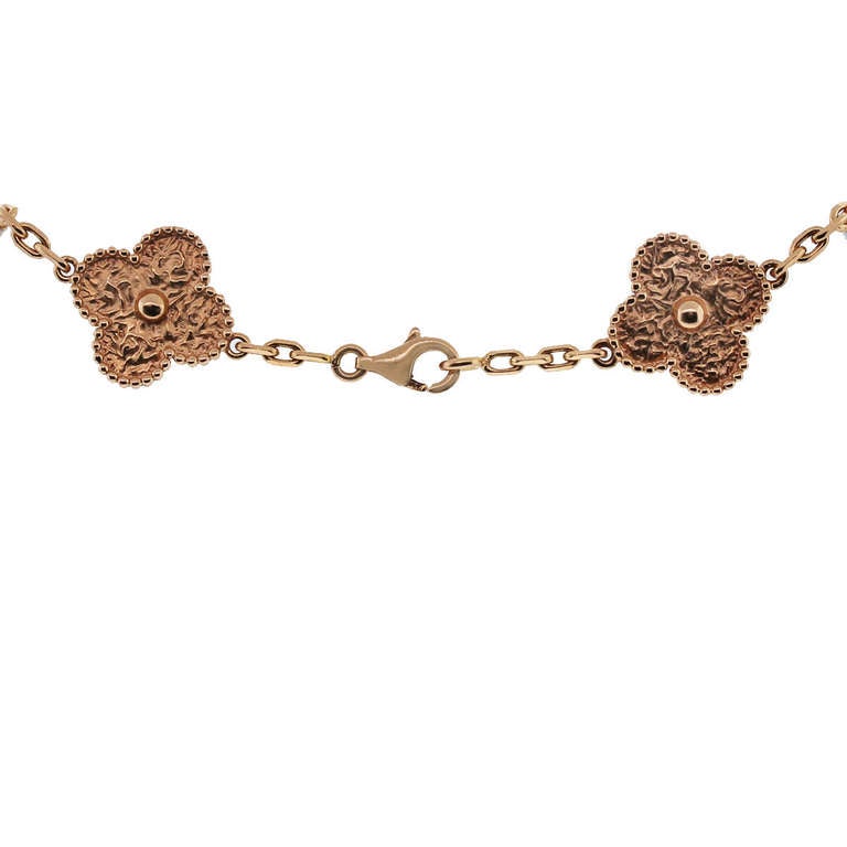 Women's Van Cleef & Arpels 10 Motif Vintage Alhambra 18k Rose Gold Necklace